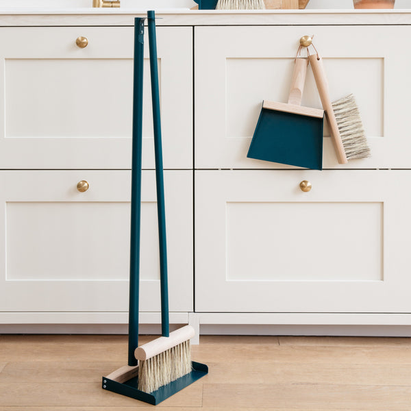 Andree Jardin 'Mr & Mrs Clynk' Storm Blue NATURAL Hand Brush, Dustpan and Wall Hooks
