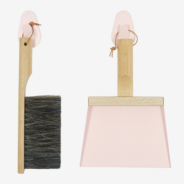 Andree Jardin 'Mr & Mrs Clynk' Light Pink Hand Brush, Dustpan and Wall Hooks