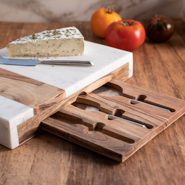 Pavia Pocket Drawer Board with Matte Stainless Cheese Set
